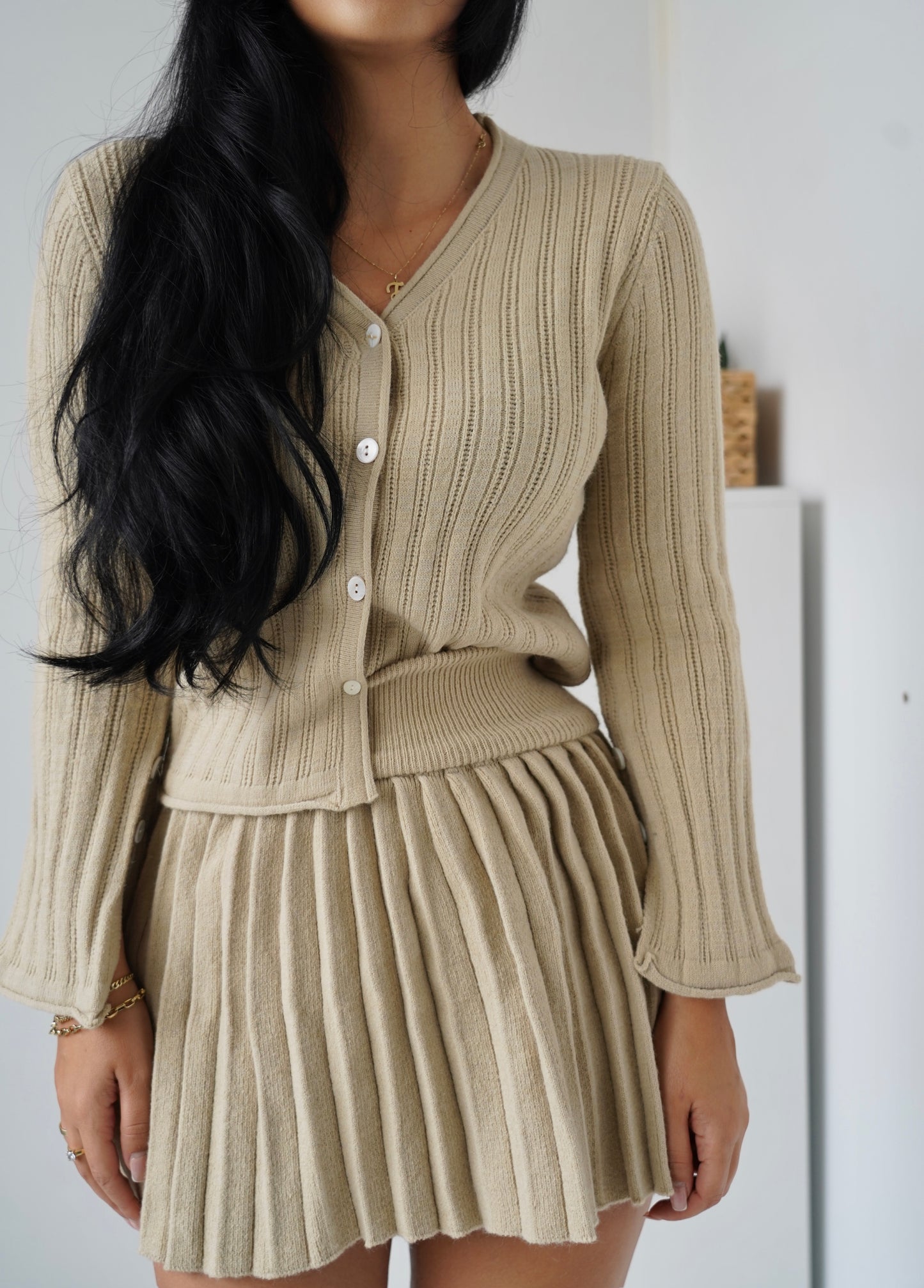 Trendy two-piece knit set in beige