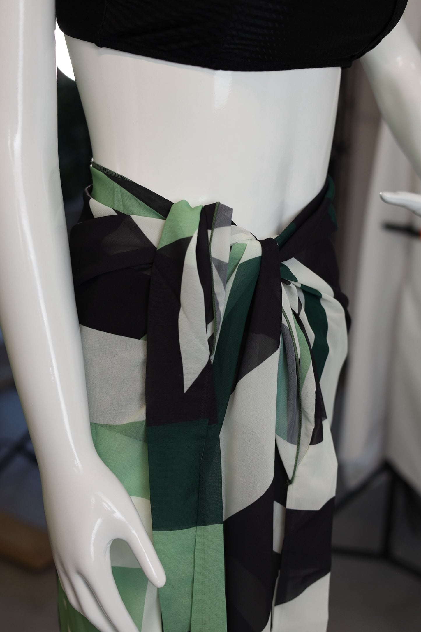 Black Bikini with Geometric Pareo Wrap Set 3pcs