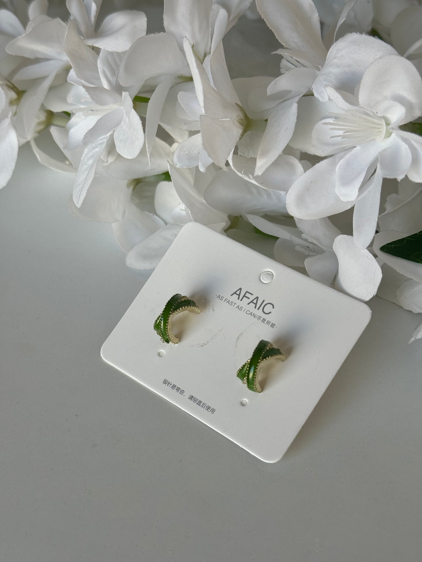 Green Ribbon Loop Earrings