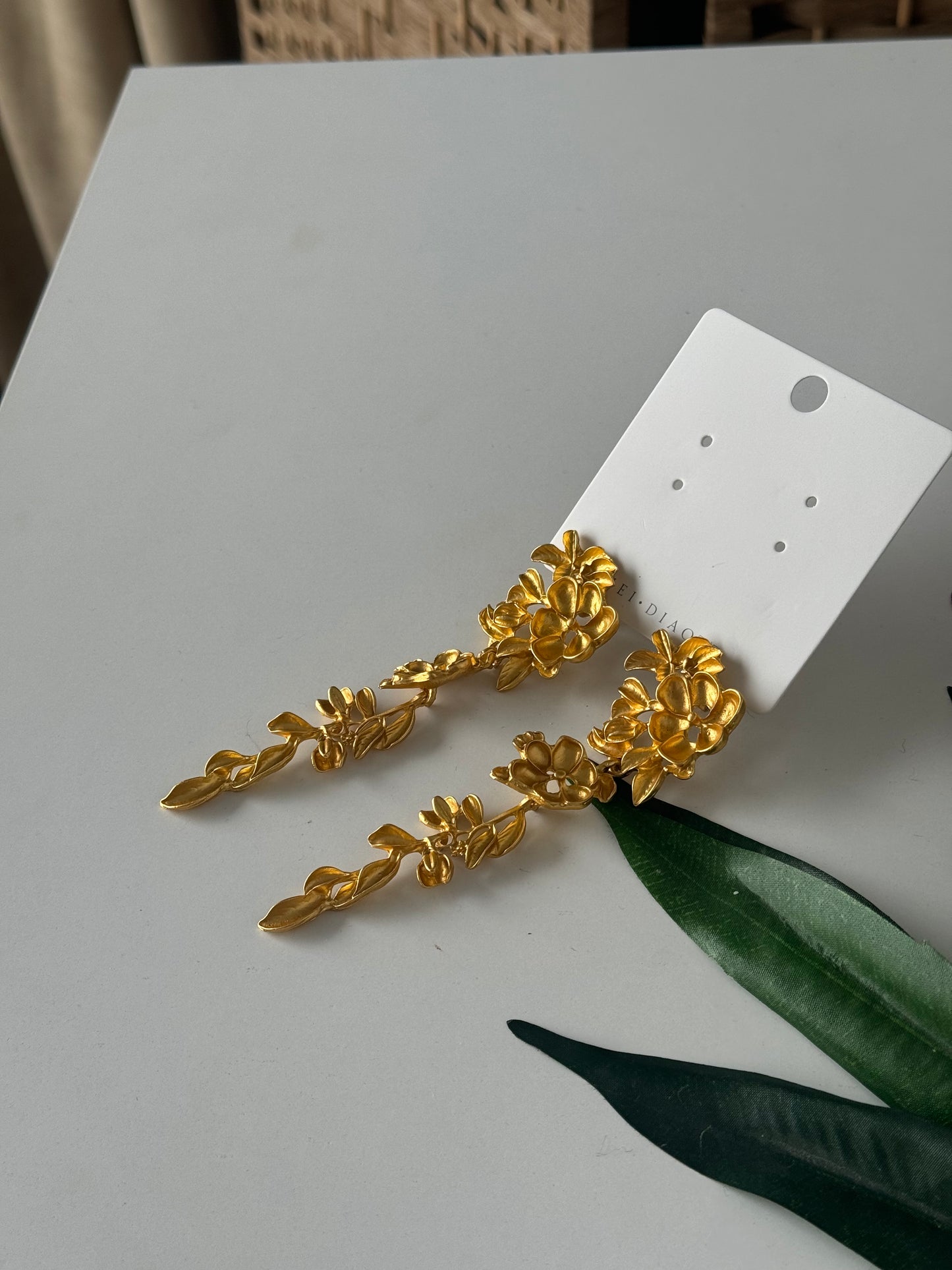 Gold Floral Vine Statement Earrings