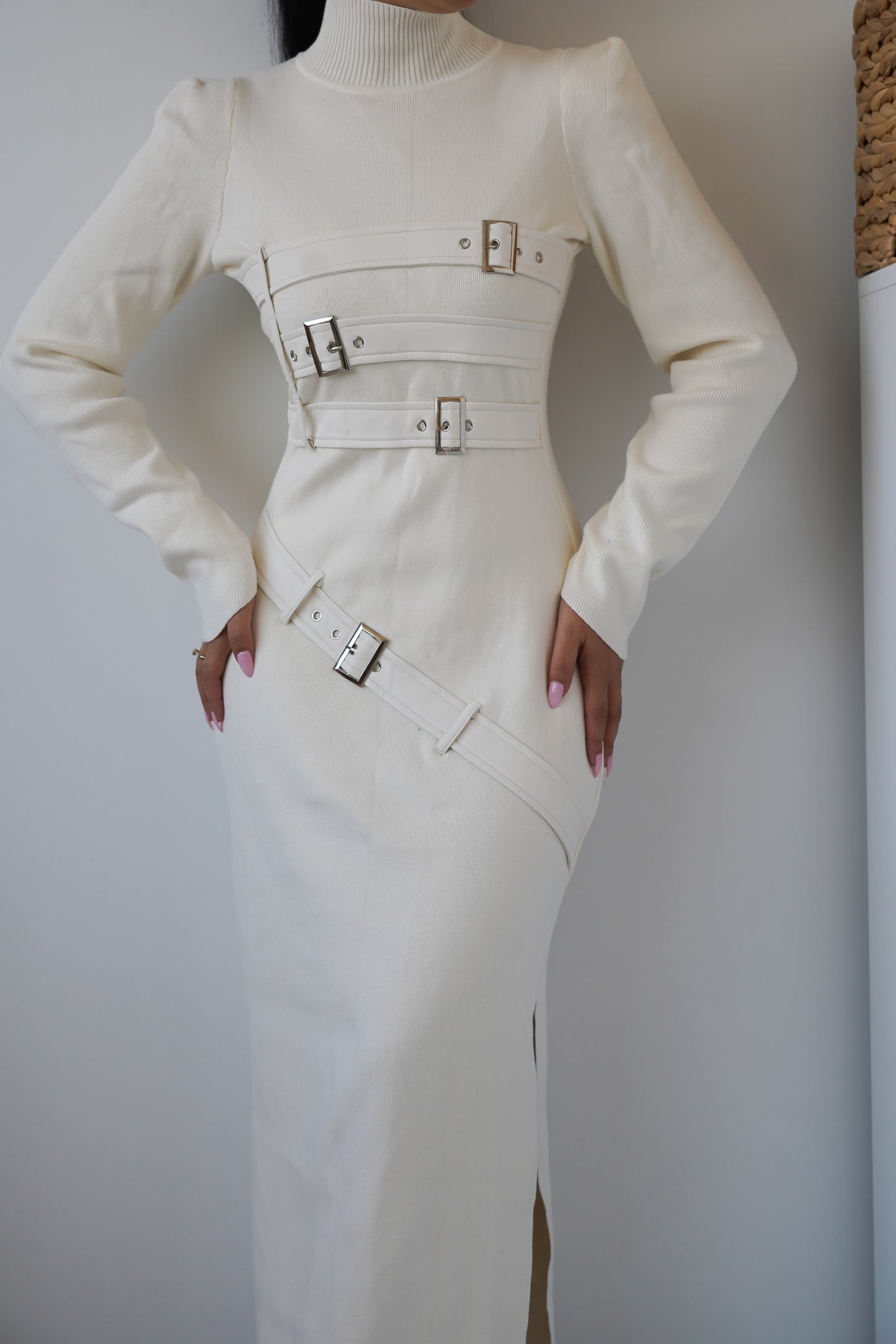 This chic cream-colored midi dress