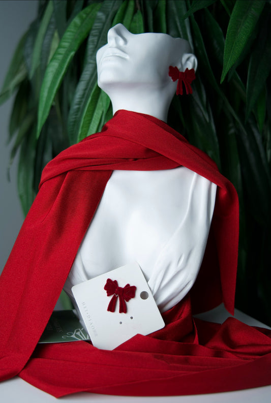 Velvet Red Bow Earrings – Elegant Statement Accessory