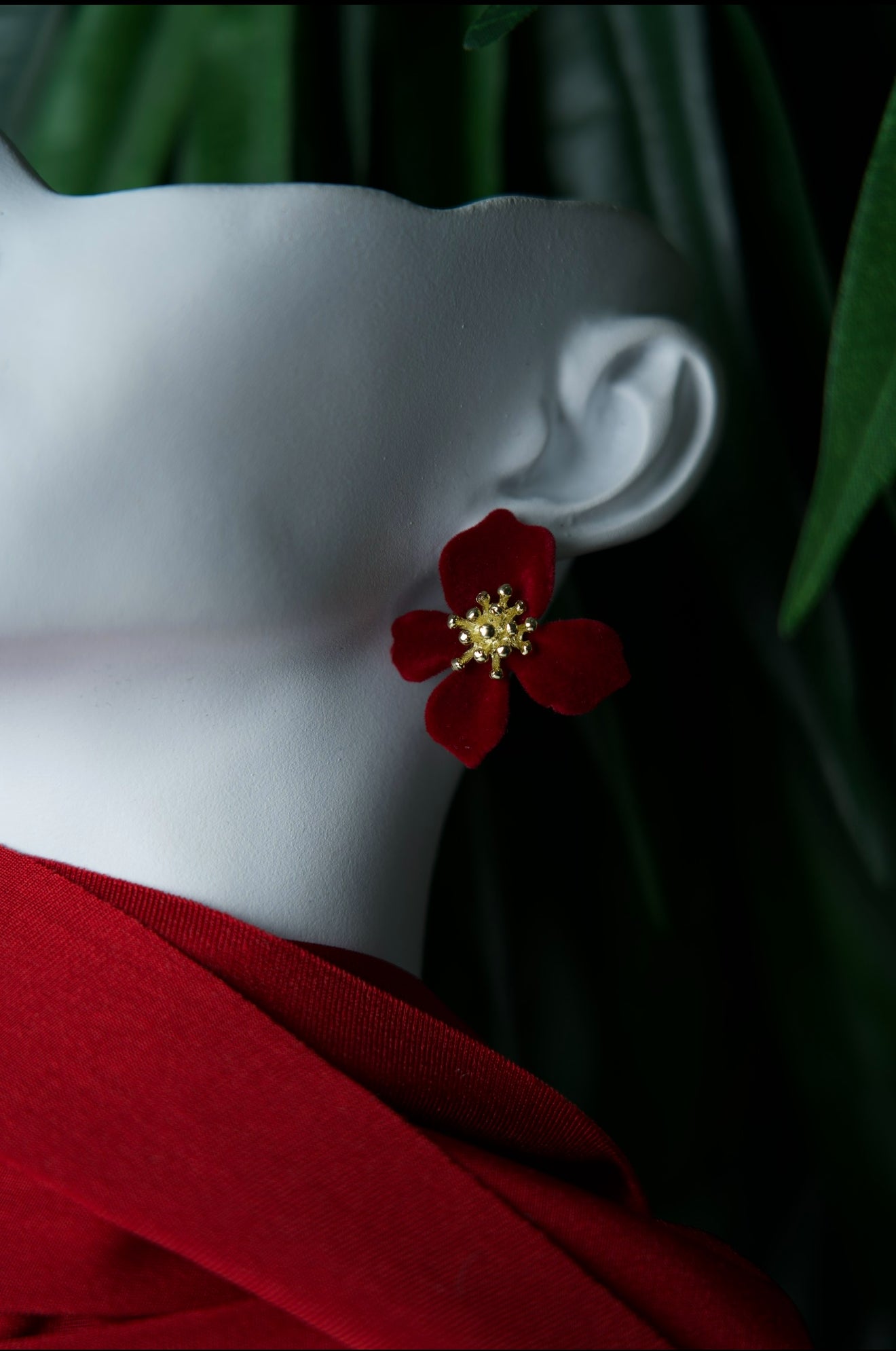 Red Velvet Flower Earrings
