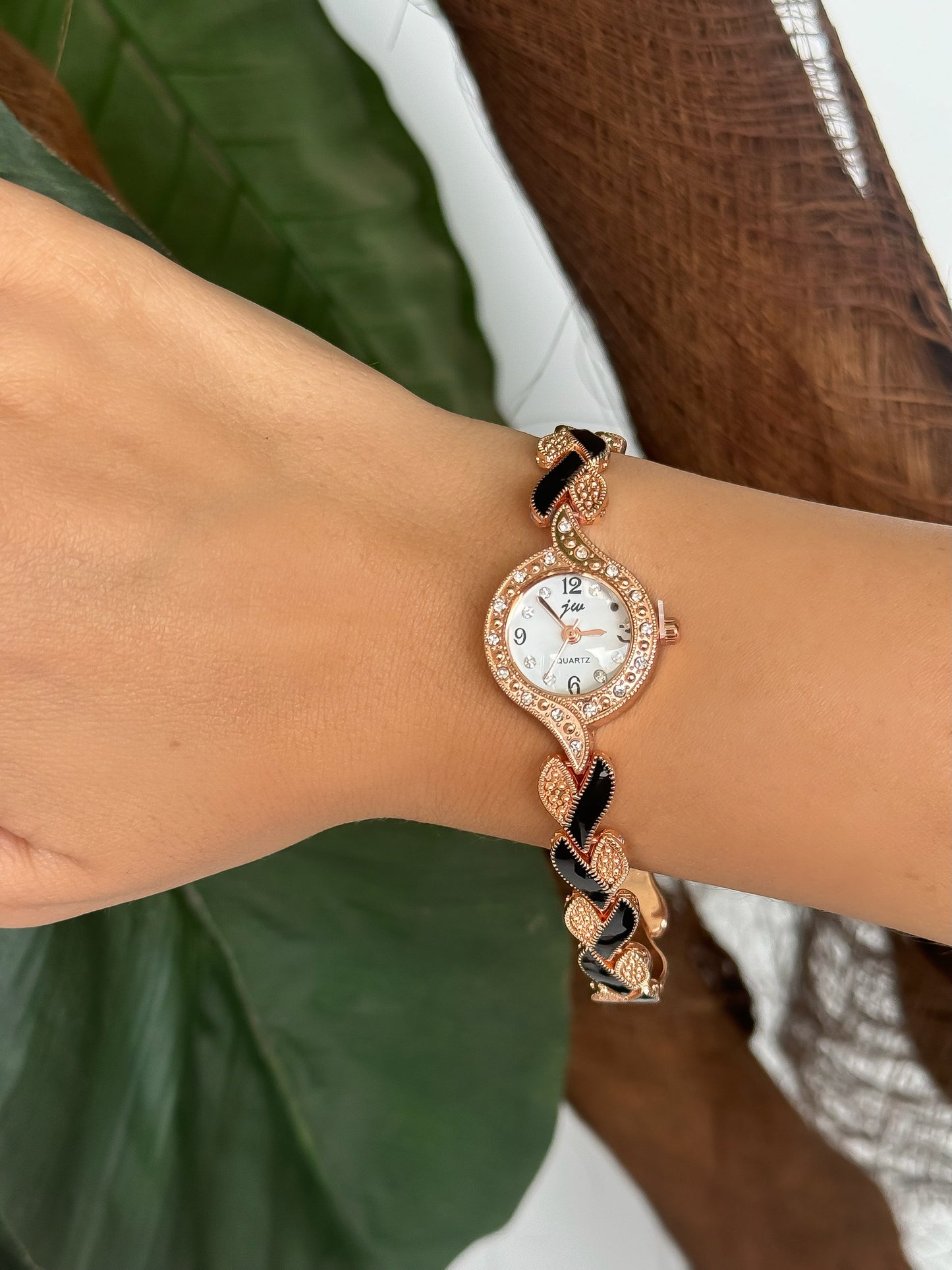 Elegant Leaf-Inspired Rose Gold Watch