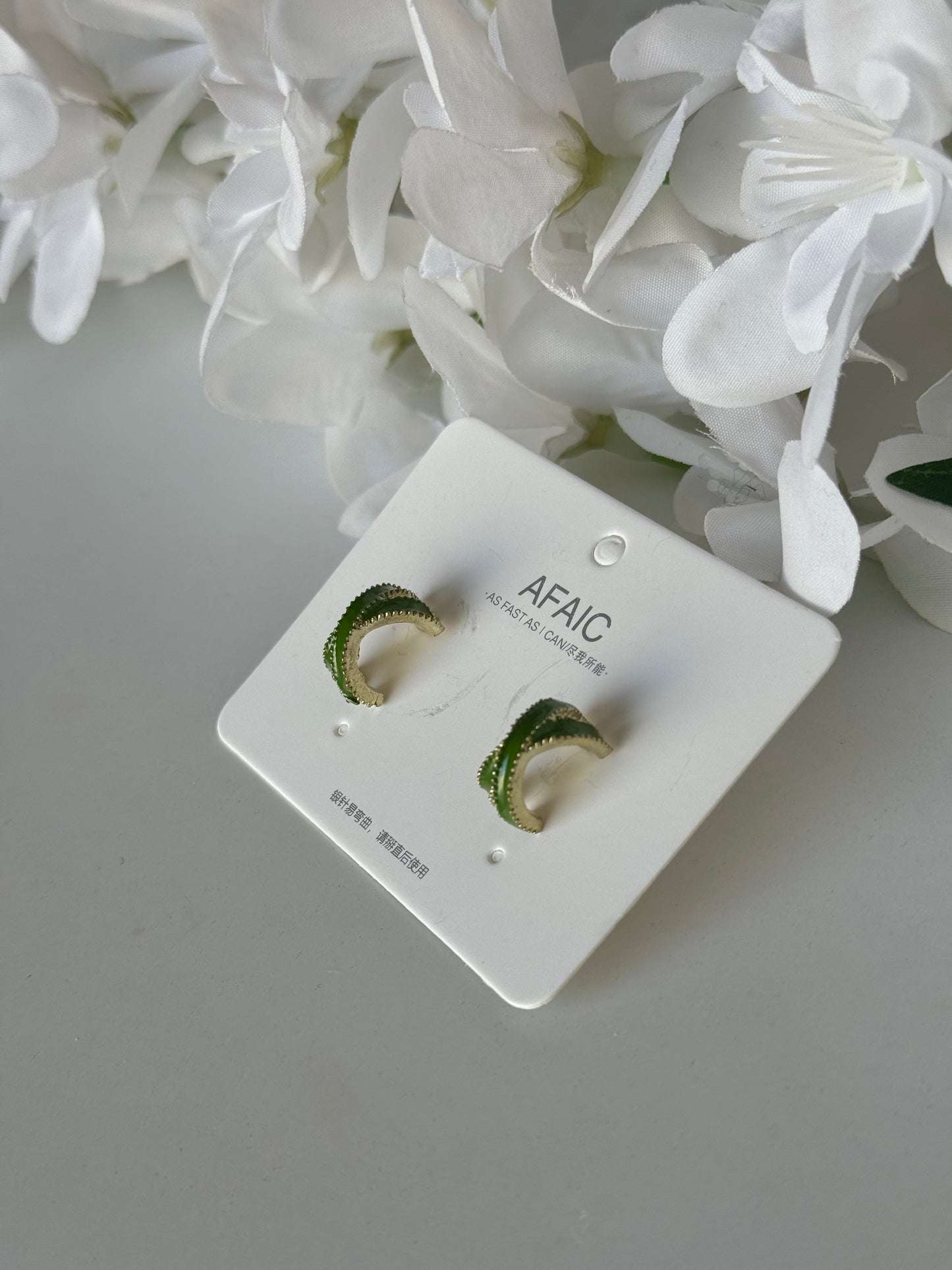 Green Ribbon Loop Earrings