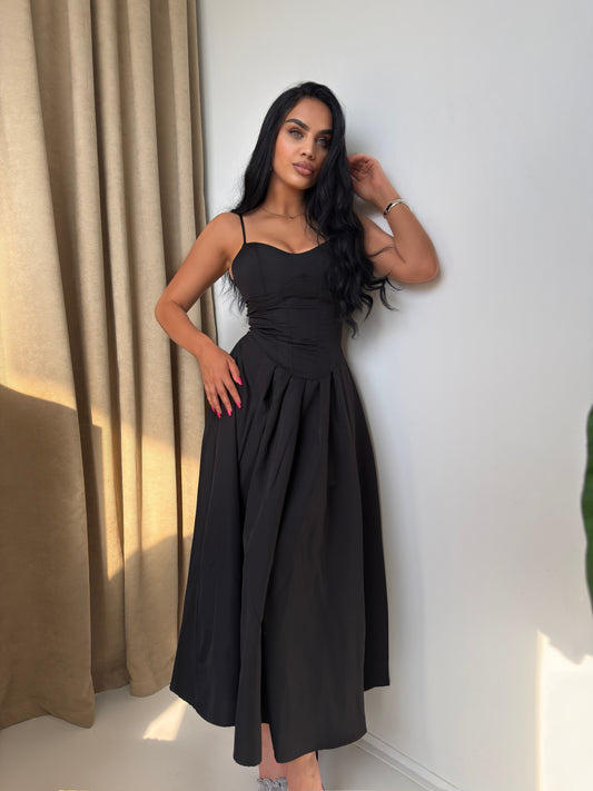 Timeless Black Midi Dress with Spaghetti Straps
