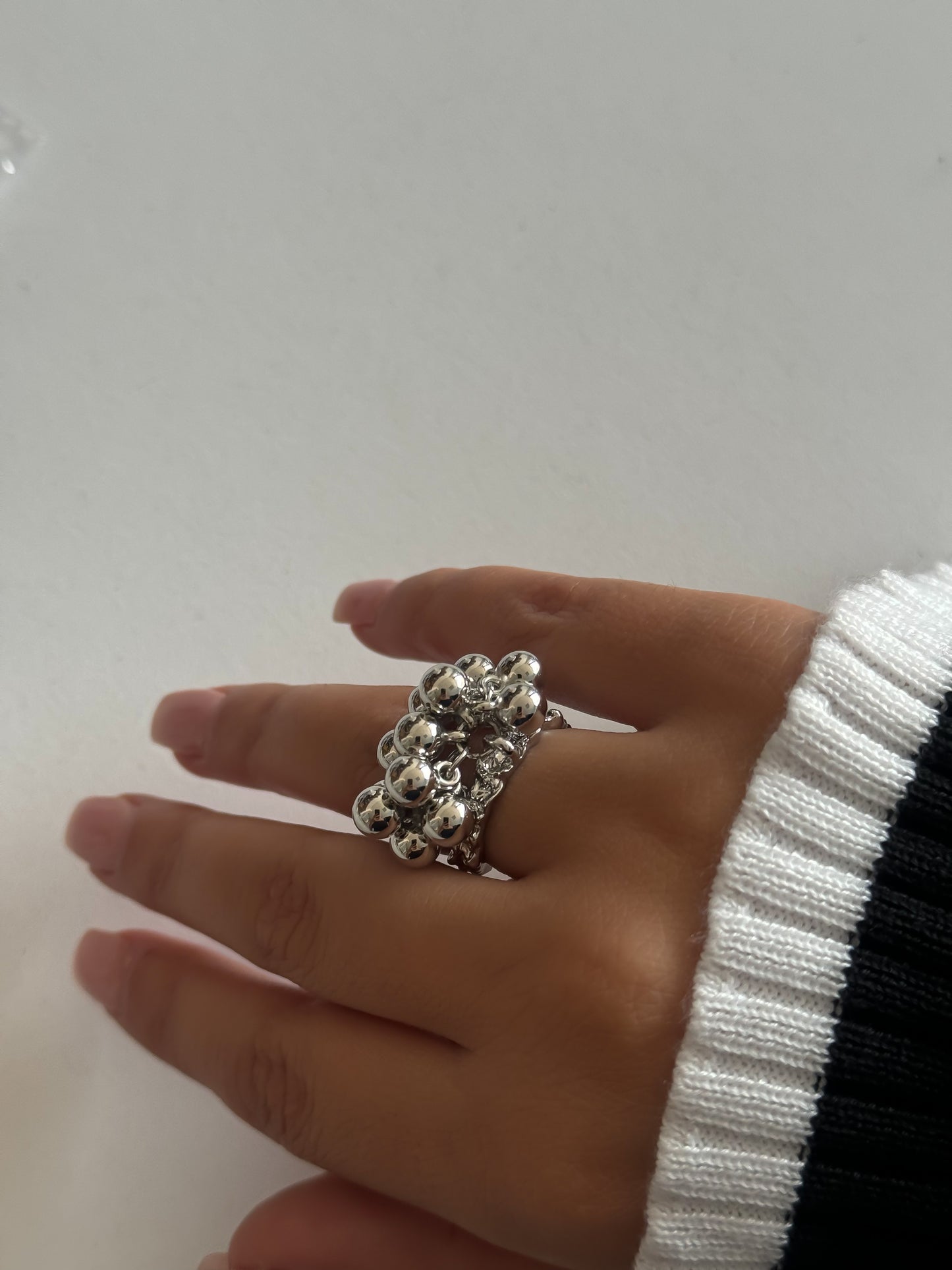 Bold Silver Beaded Ring