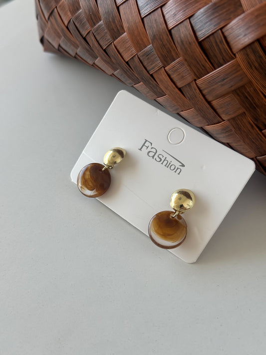 Gold & Brown Round Drop Earrings