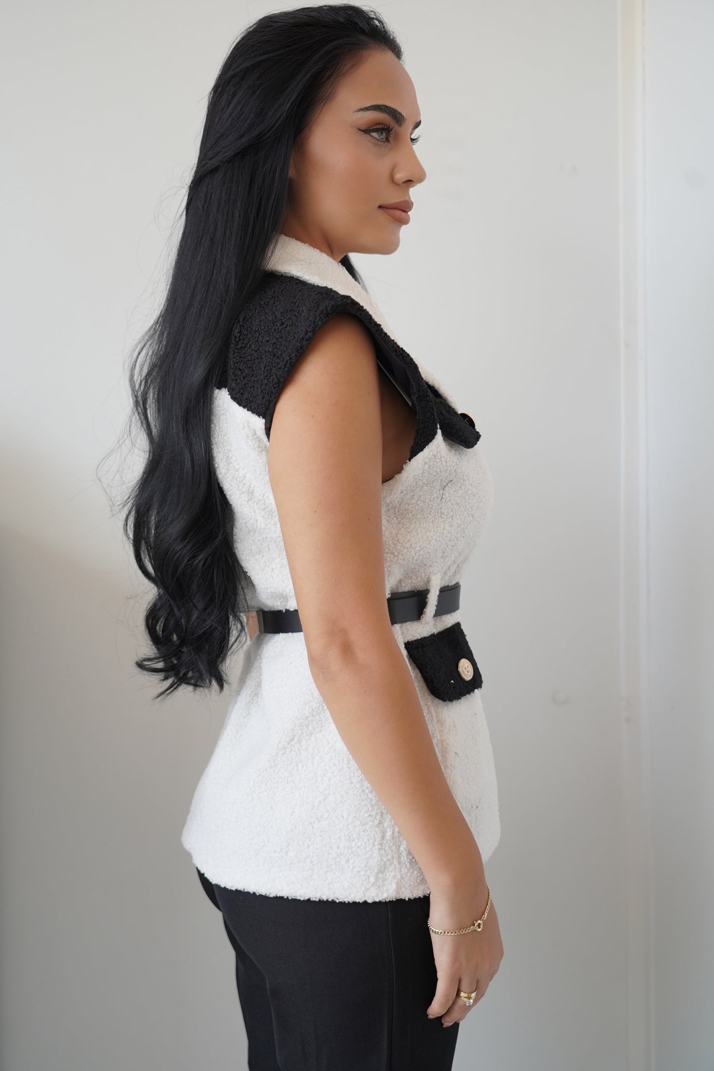 Black & White Contrast Vest Set