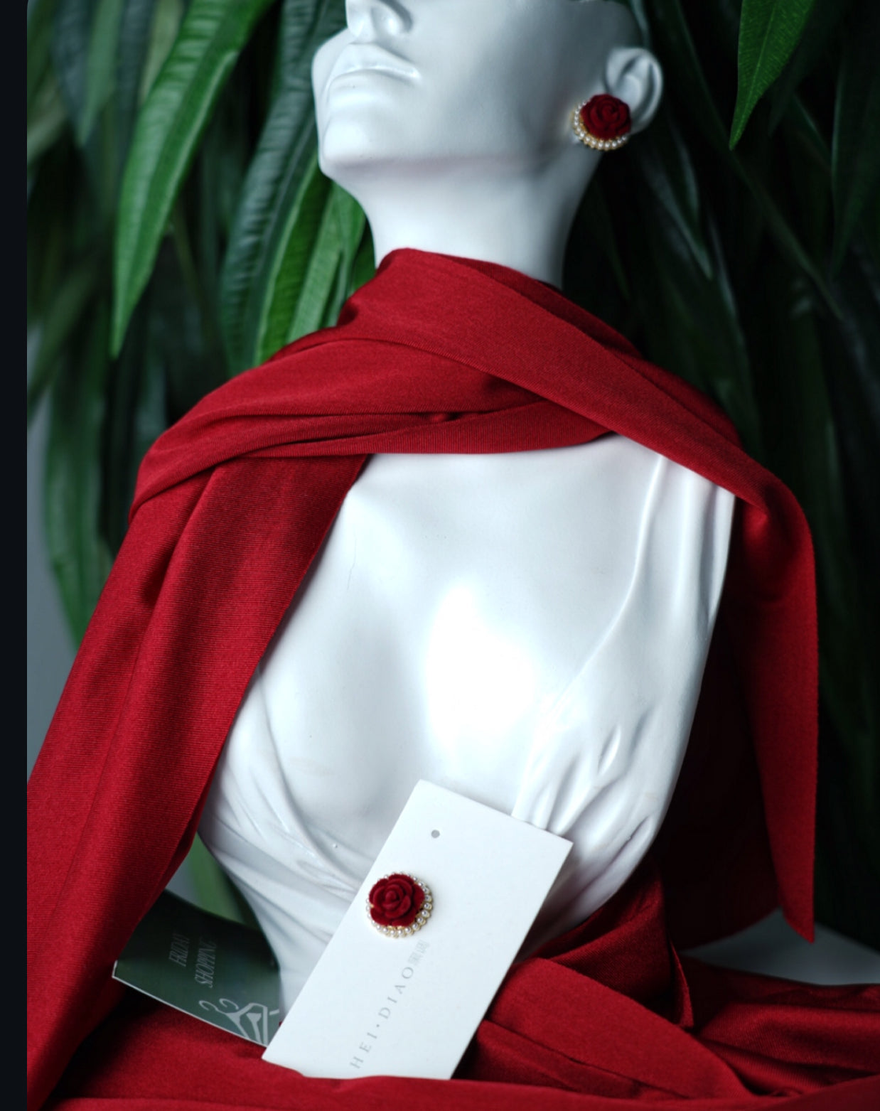 Red Rose Pearl Stud Earrings