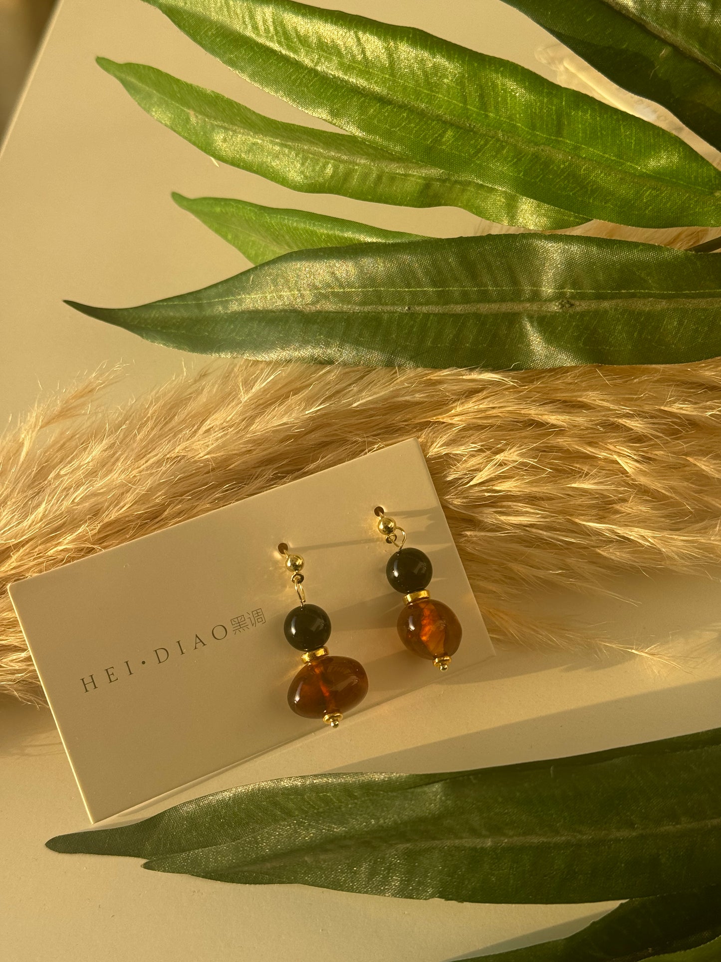 Amber & Onyx Drop Earrings