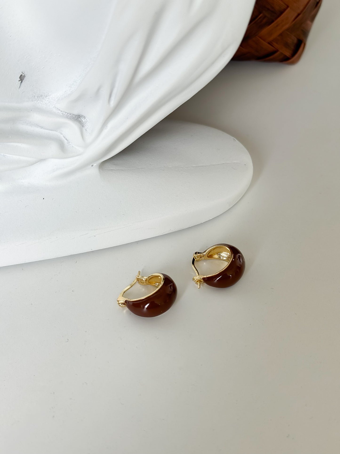 Glossy Mocha Hoop Earrings