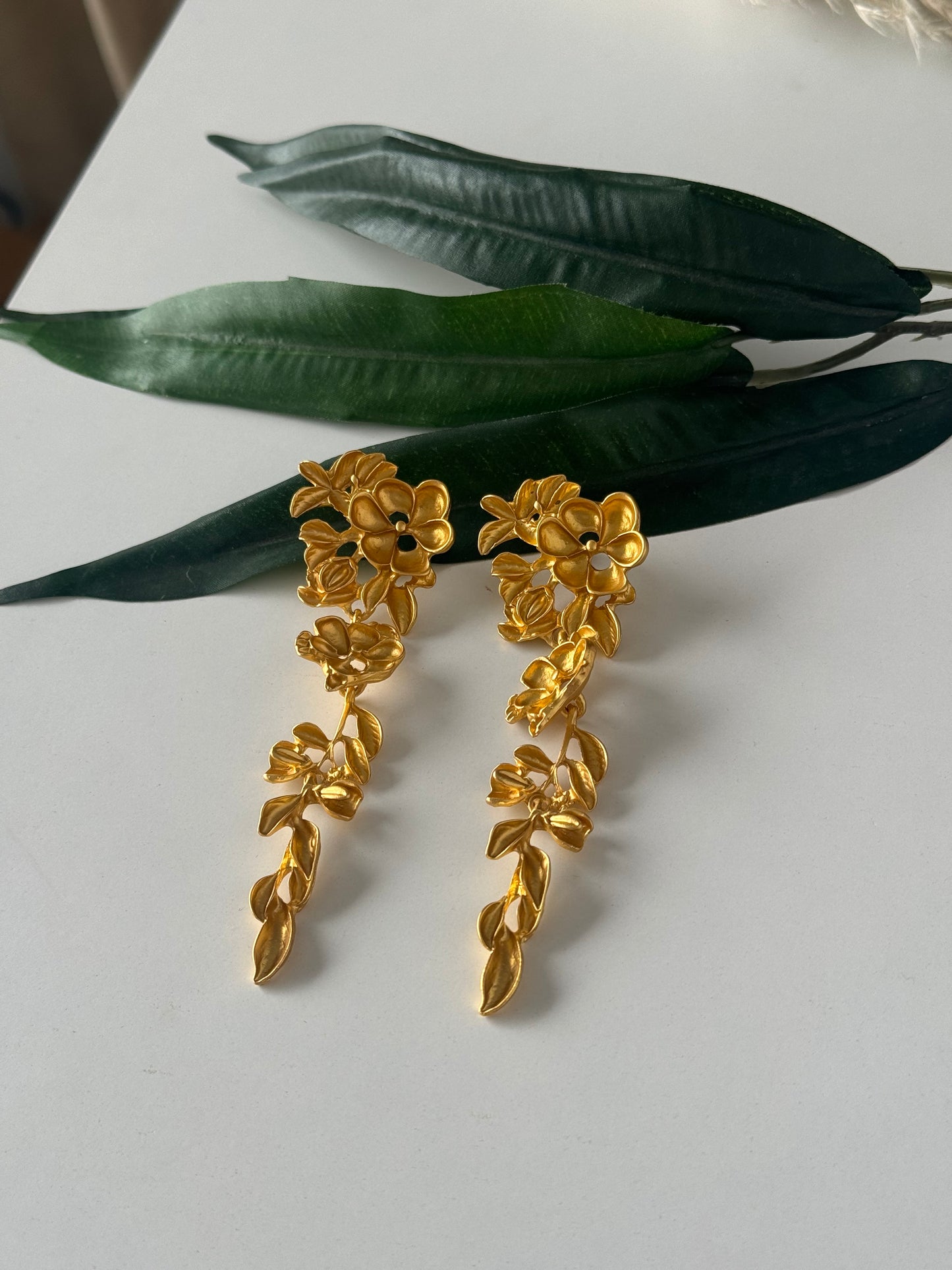 Gold Floral Vine Statement Earrings