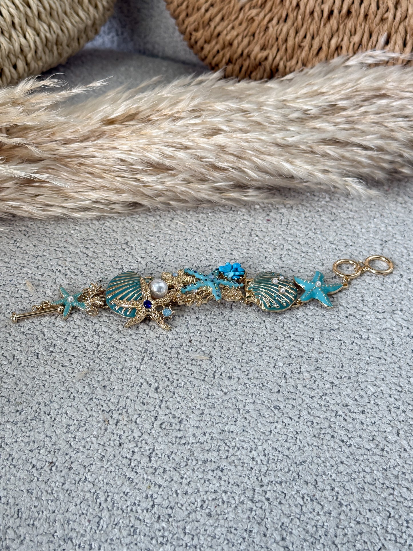 Ocean-Inspired Charm Bracelet – Gold & Turquoise Details