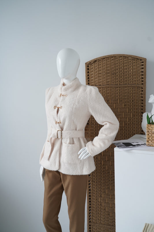 Elegant Cream Wool-Blend Jacket