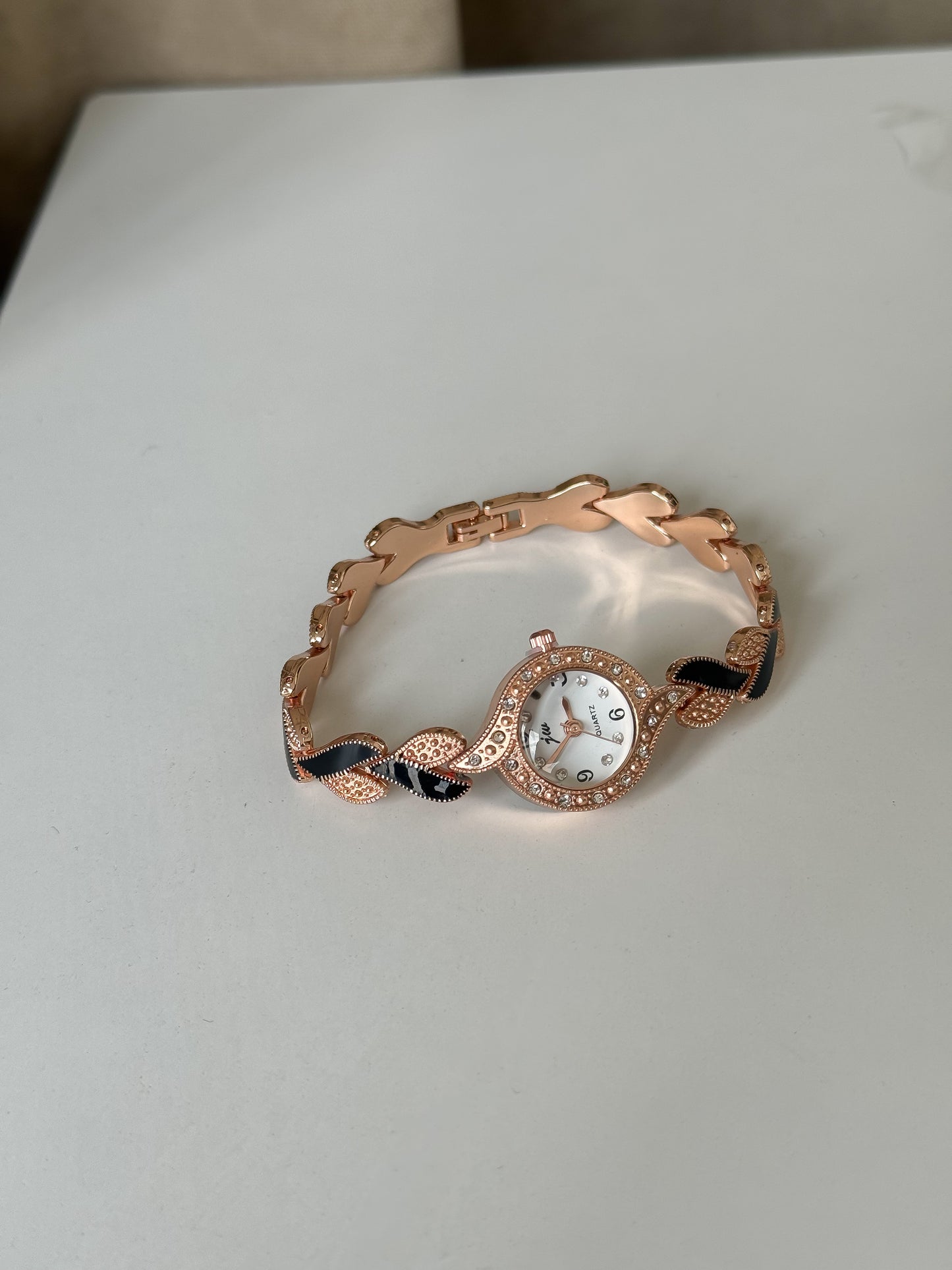 Elegant Leaf-Inspired Rose Gold Watch