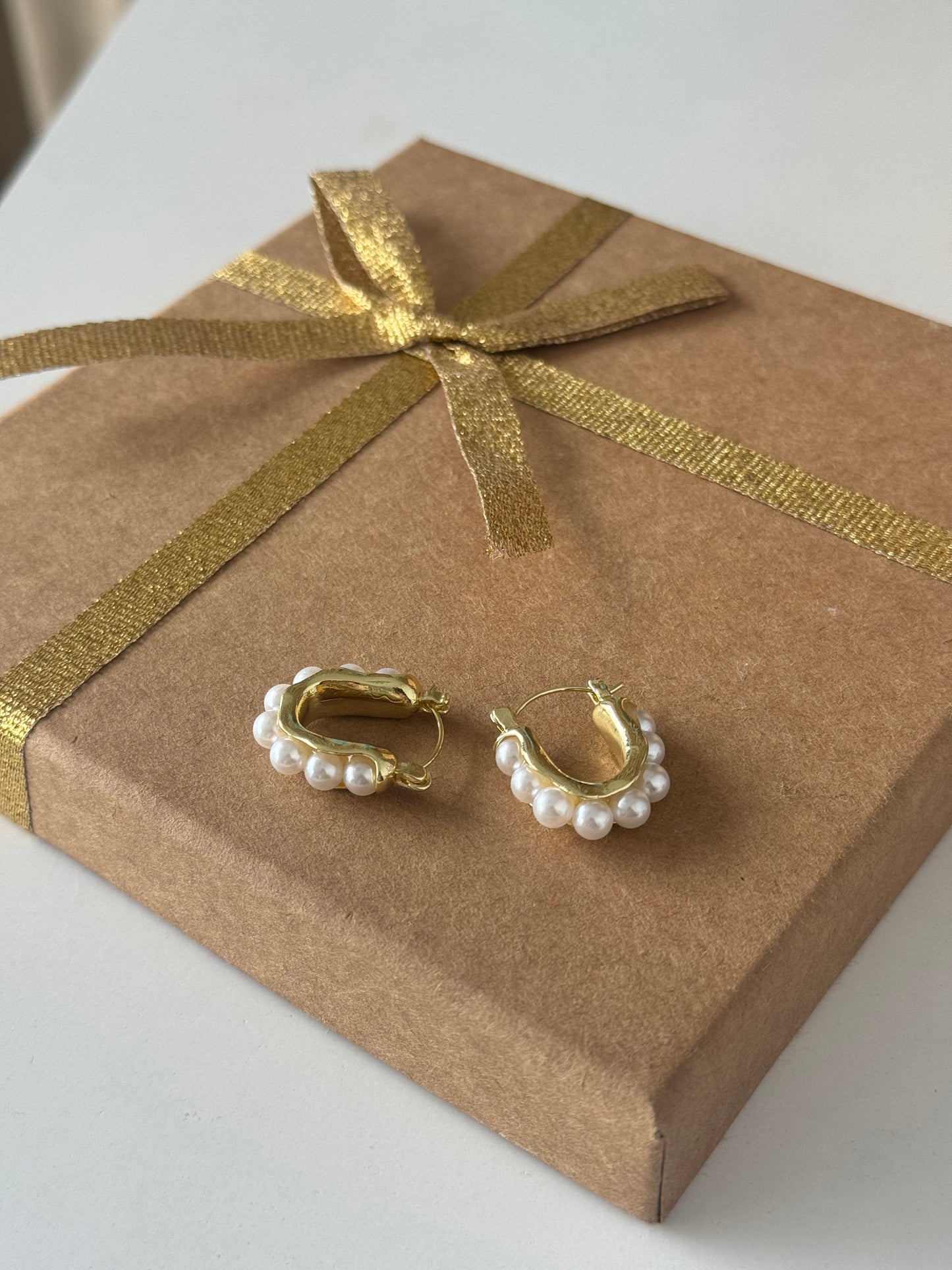 Gold-Plated Pearl Hoop Earrings
