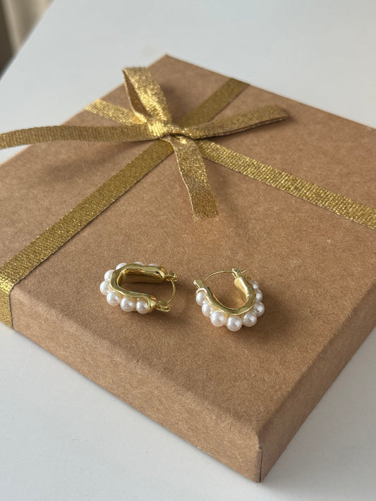 Gold-Plated Pearl Hoop Earrings
