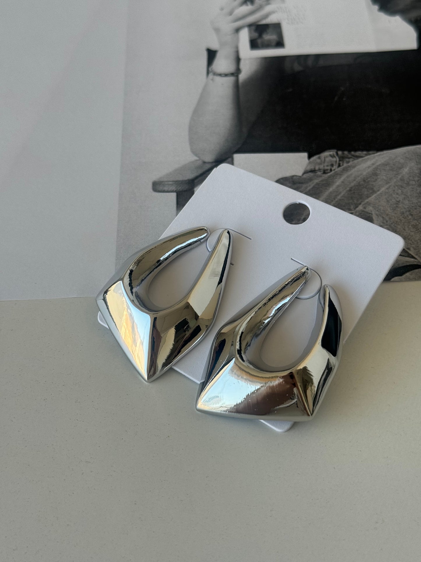 Bold Geometric Silver Hoop Earrings