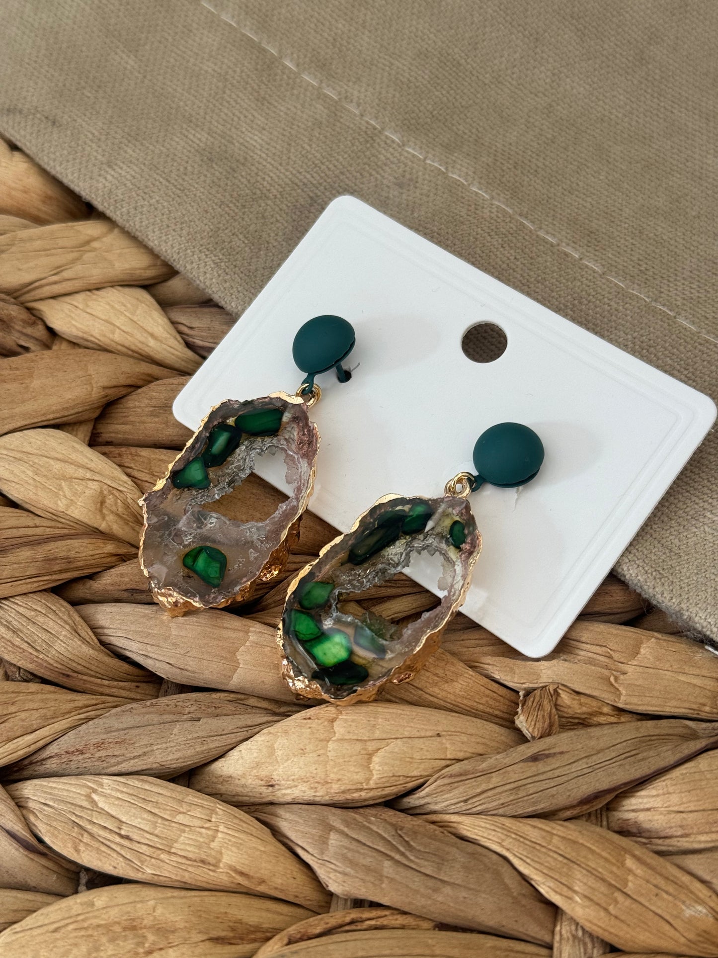Natural Crystal Green Earrings