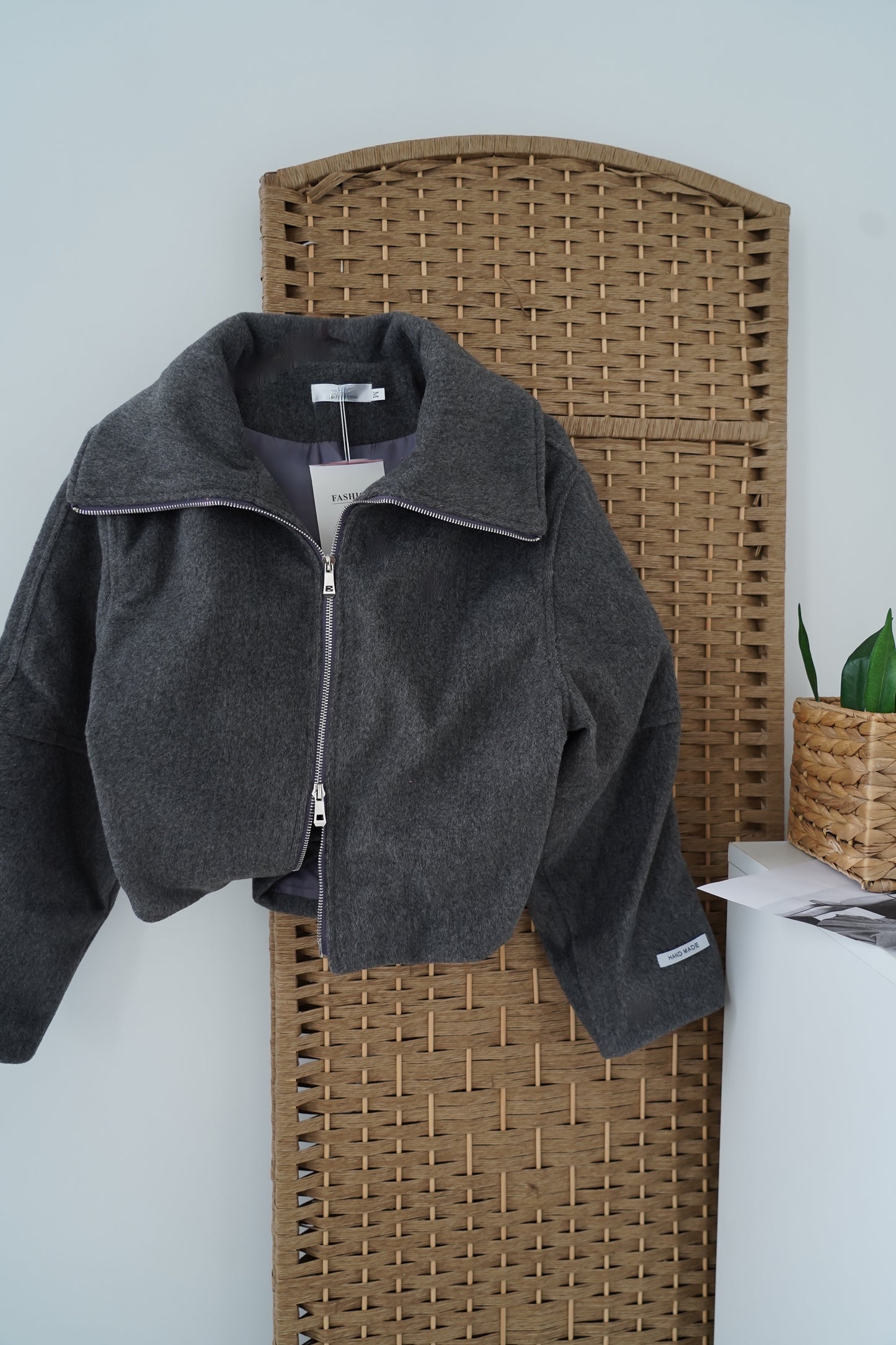 Minimalist Cropped Jacket in Dark Grey