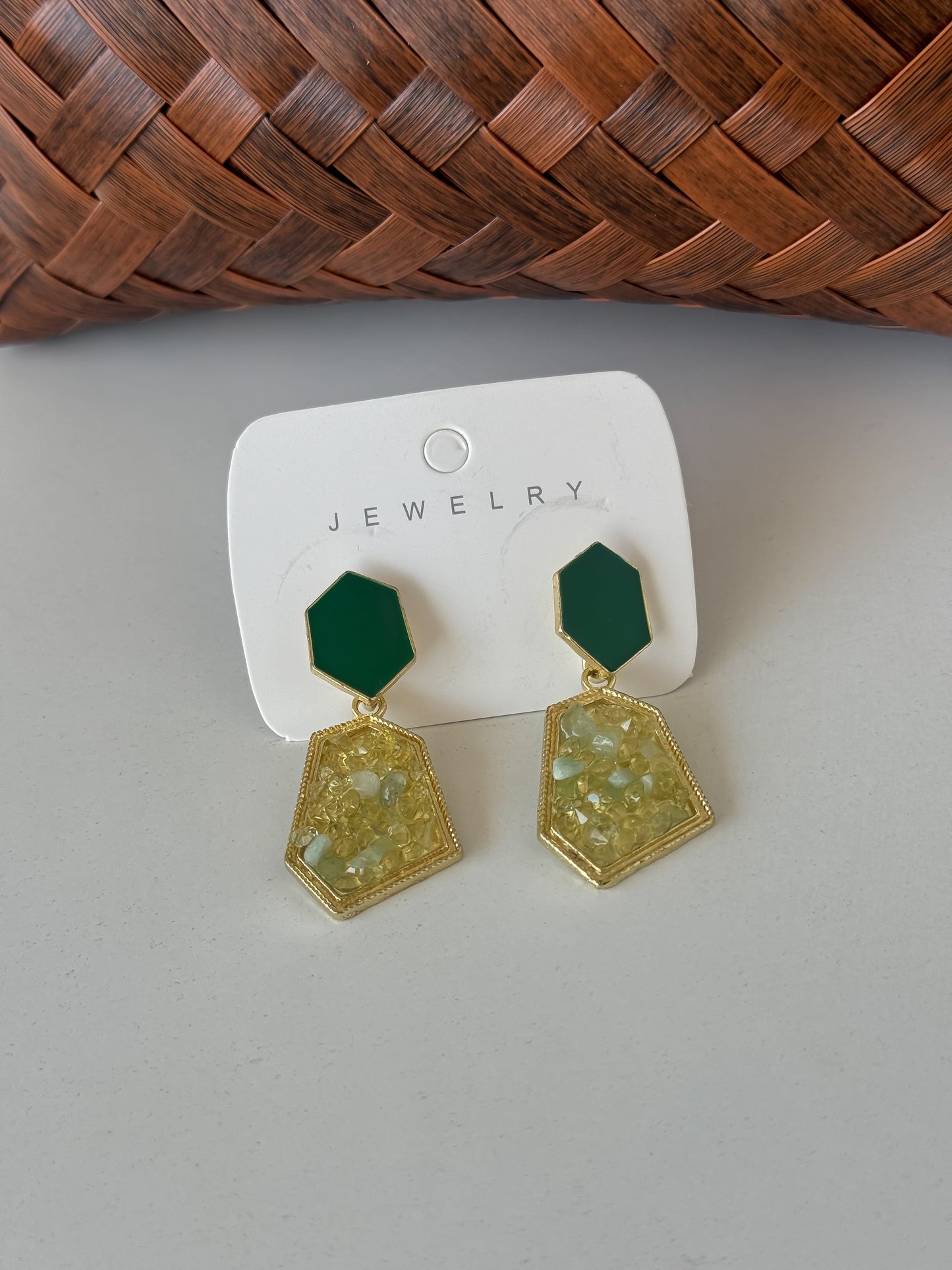 Geometric Drop Earrings with Floral Bead Detailing