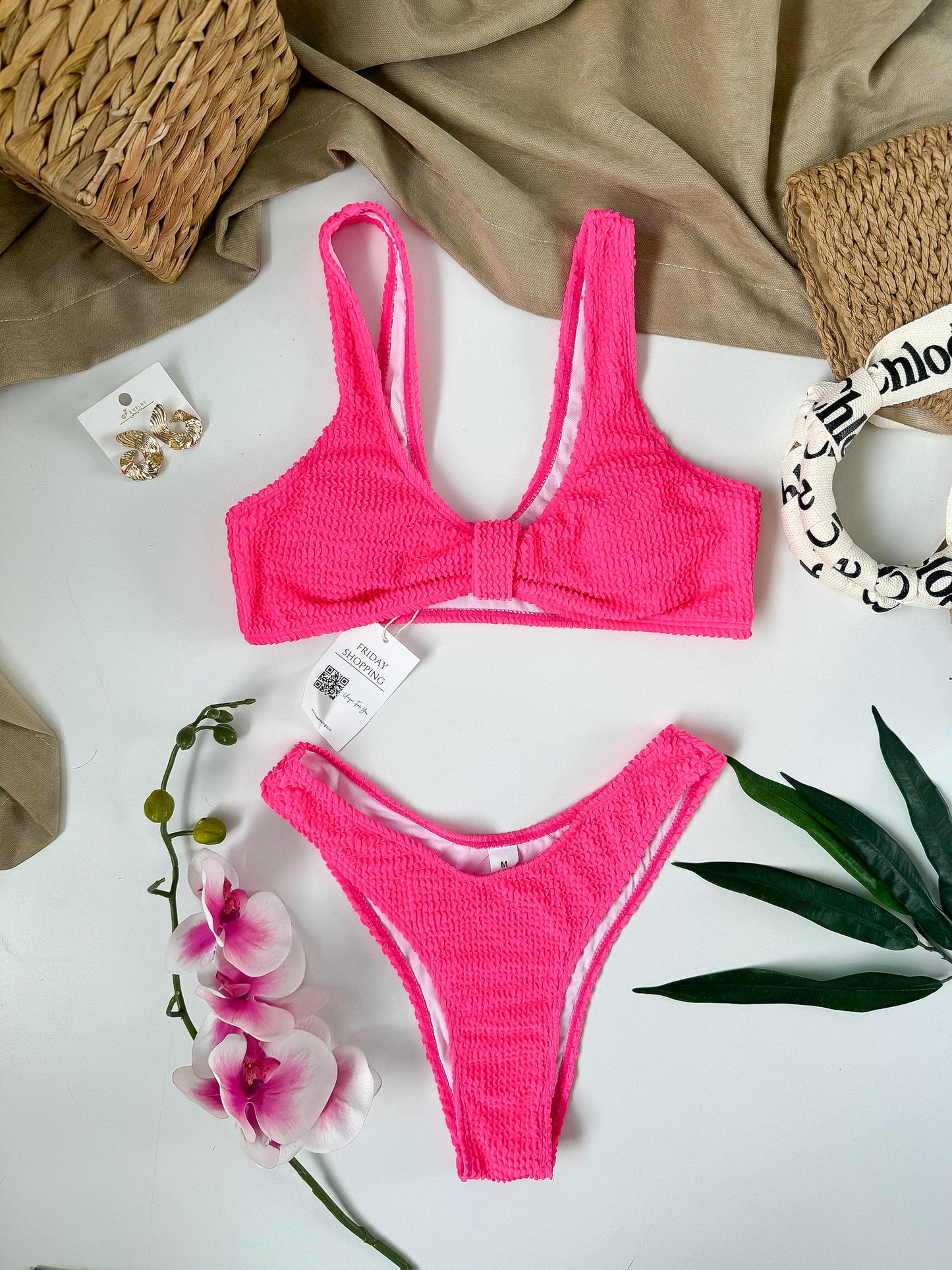 Set Two Pcs Bikini Pink Neon