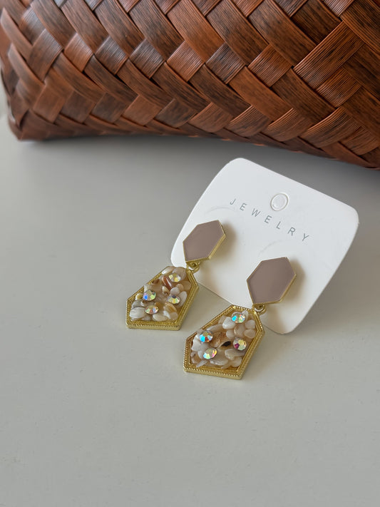 Geometric Drop Earrings with Floral Bead Detailing