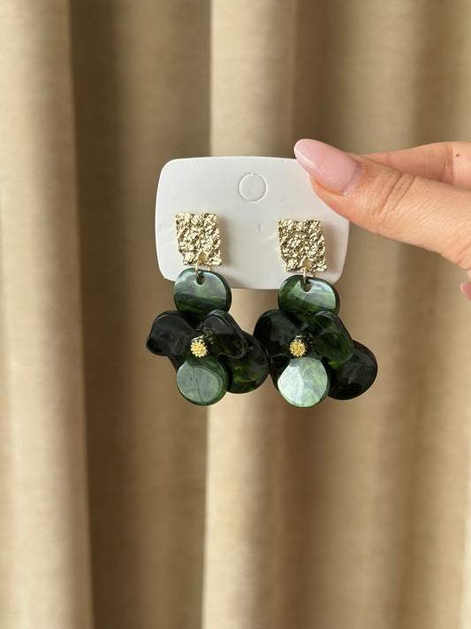 Green & Gold Earrings Flower Design