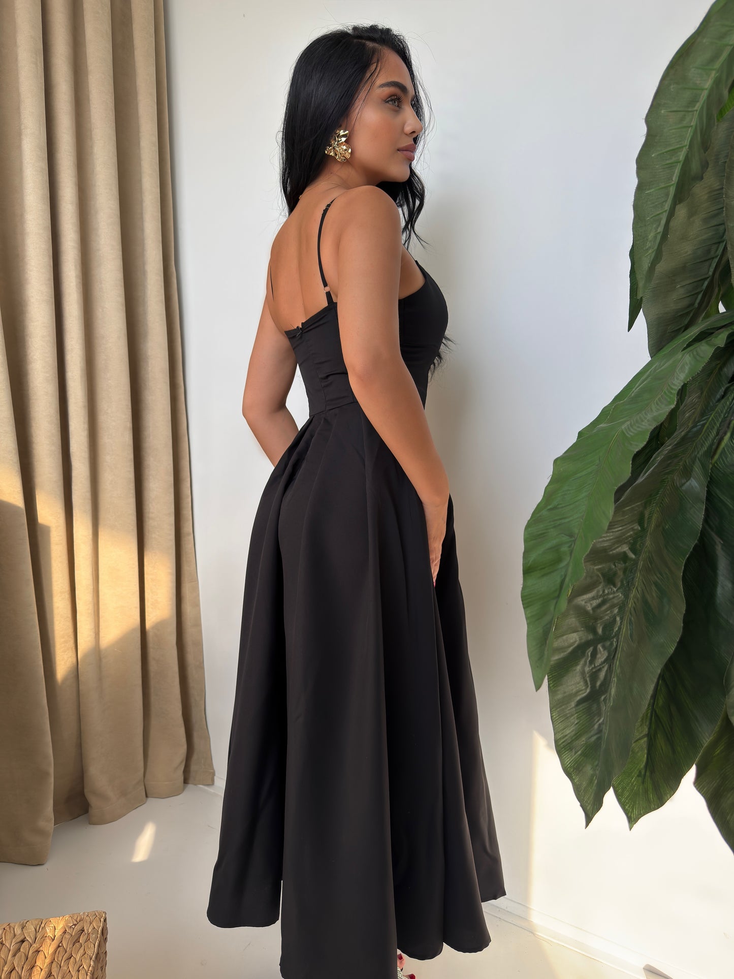 Timeless Black Midi Dress with Spaghetti Straps