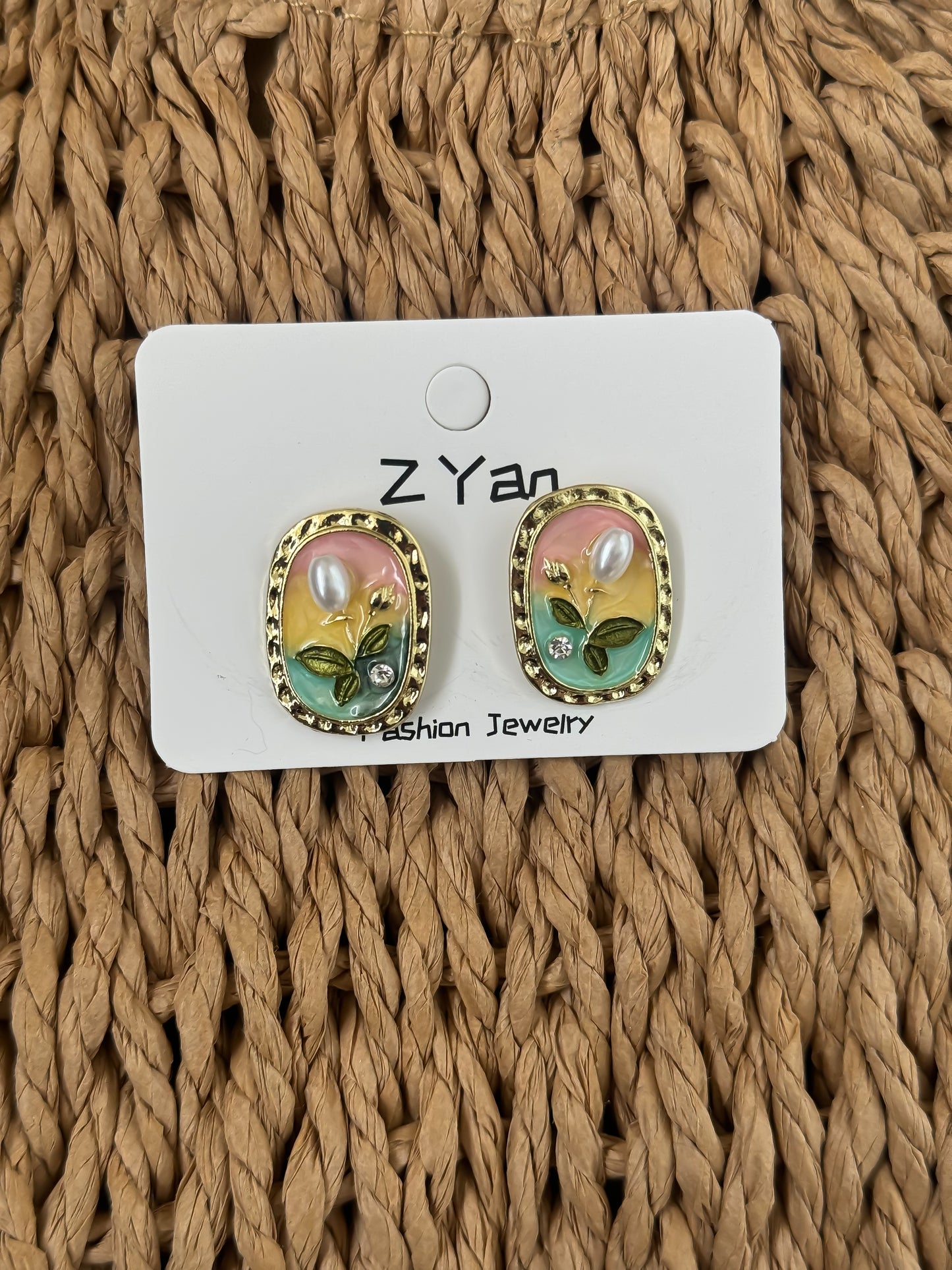 Vintage Floral Stud Earrings with Pearl Accent