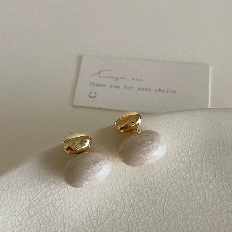 Elegant Gold & Marble Drop Earrings