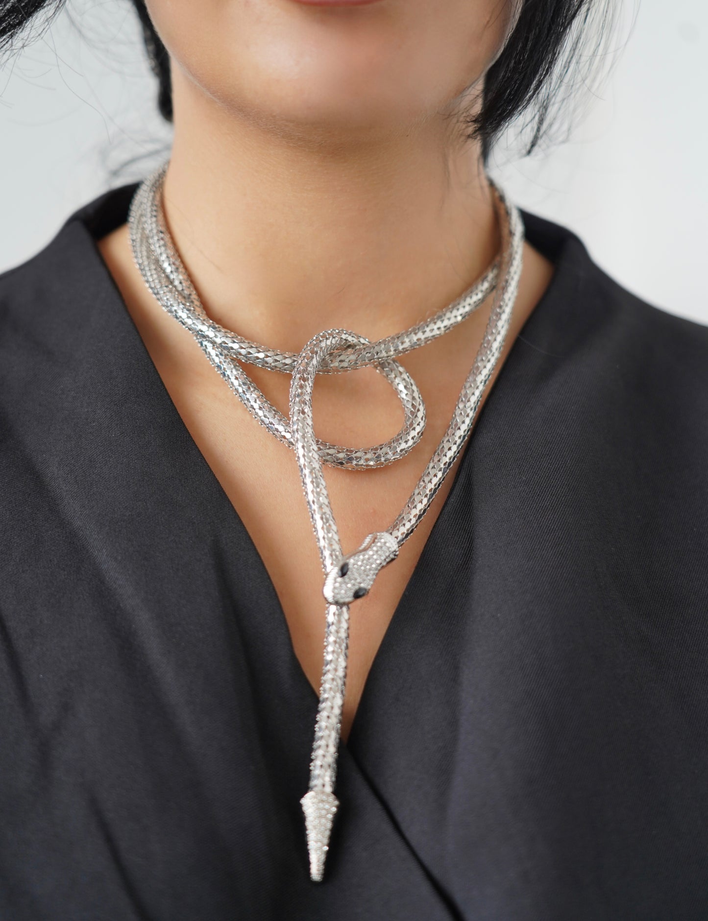 Striking silver snake necklace