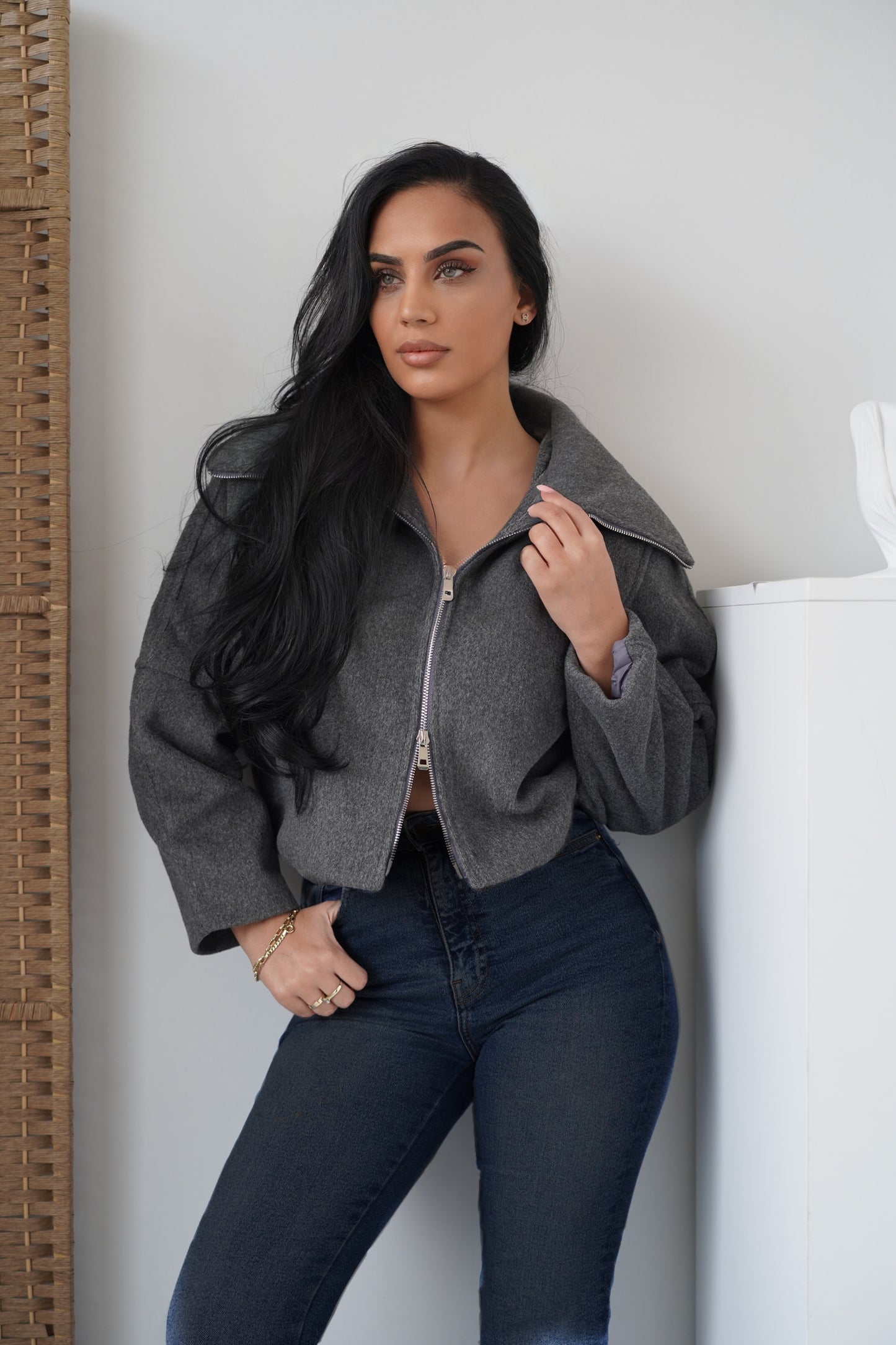 Elevate your everyday style with this chic cropped wool-blend jacket.