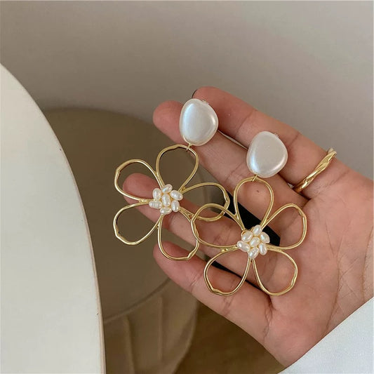 Statement Pearl Flower Drop Earrings