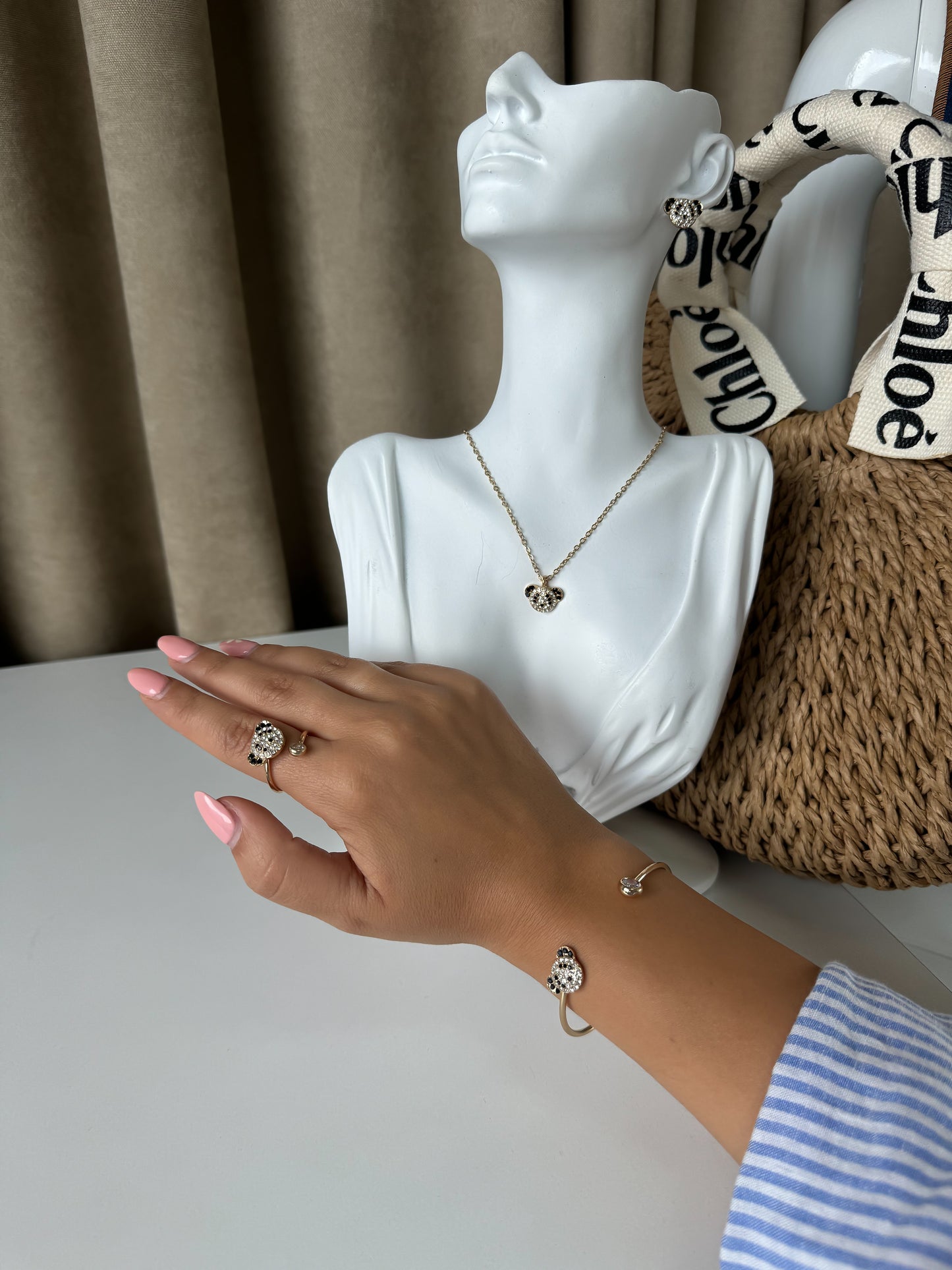 Elegant Pearl-Inspired Jewelry Set – Bracelet, Ring, Earrings & Necklace