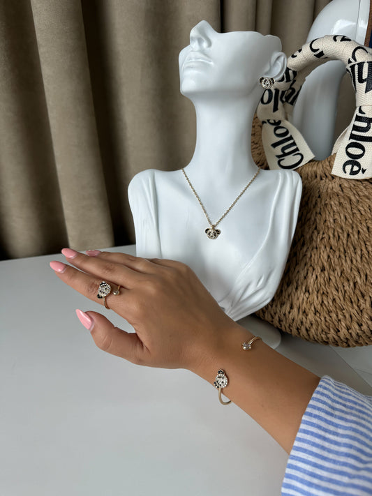 Elegant Pearl-Inspired Jewelry Set – Bracelet, Ring, Earrings & Necklace