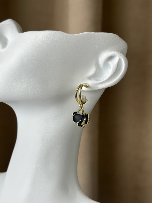 Black Flower Charm Hoop