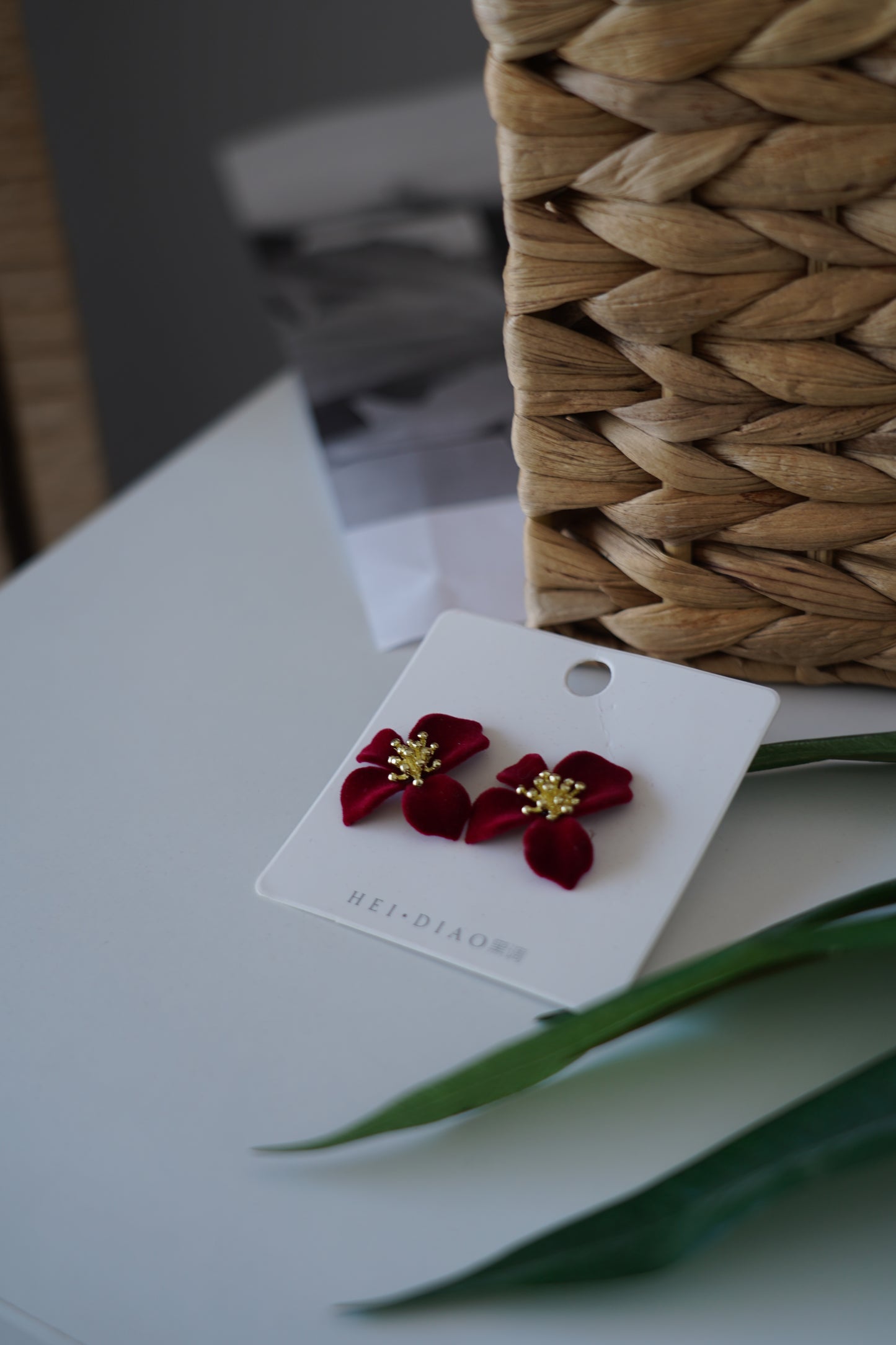 Elegant velvet earrings in deep red