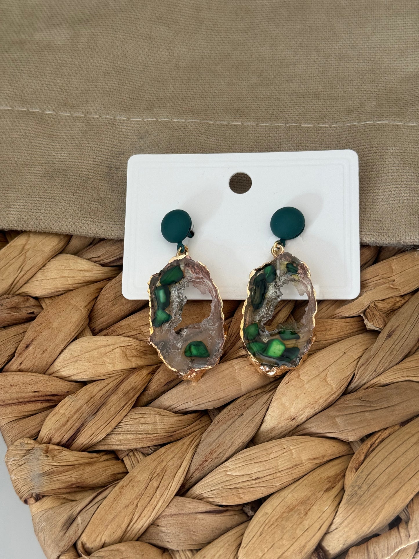 Natural Crystal Green Earrings