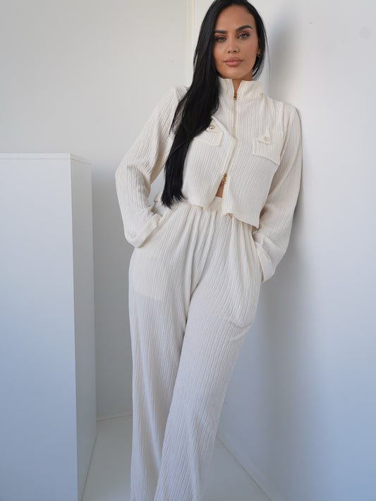 Women’s Knit Two-Piece Set – Grey & Navy