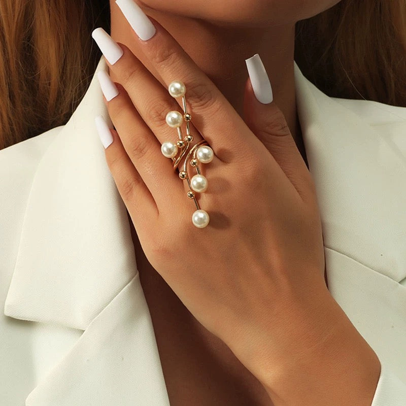 Gold Statement Ring with Cascading Pearls