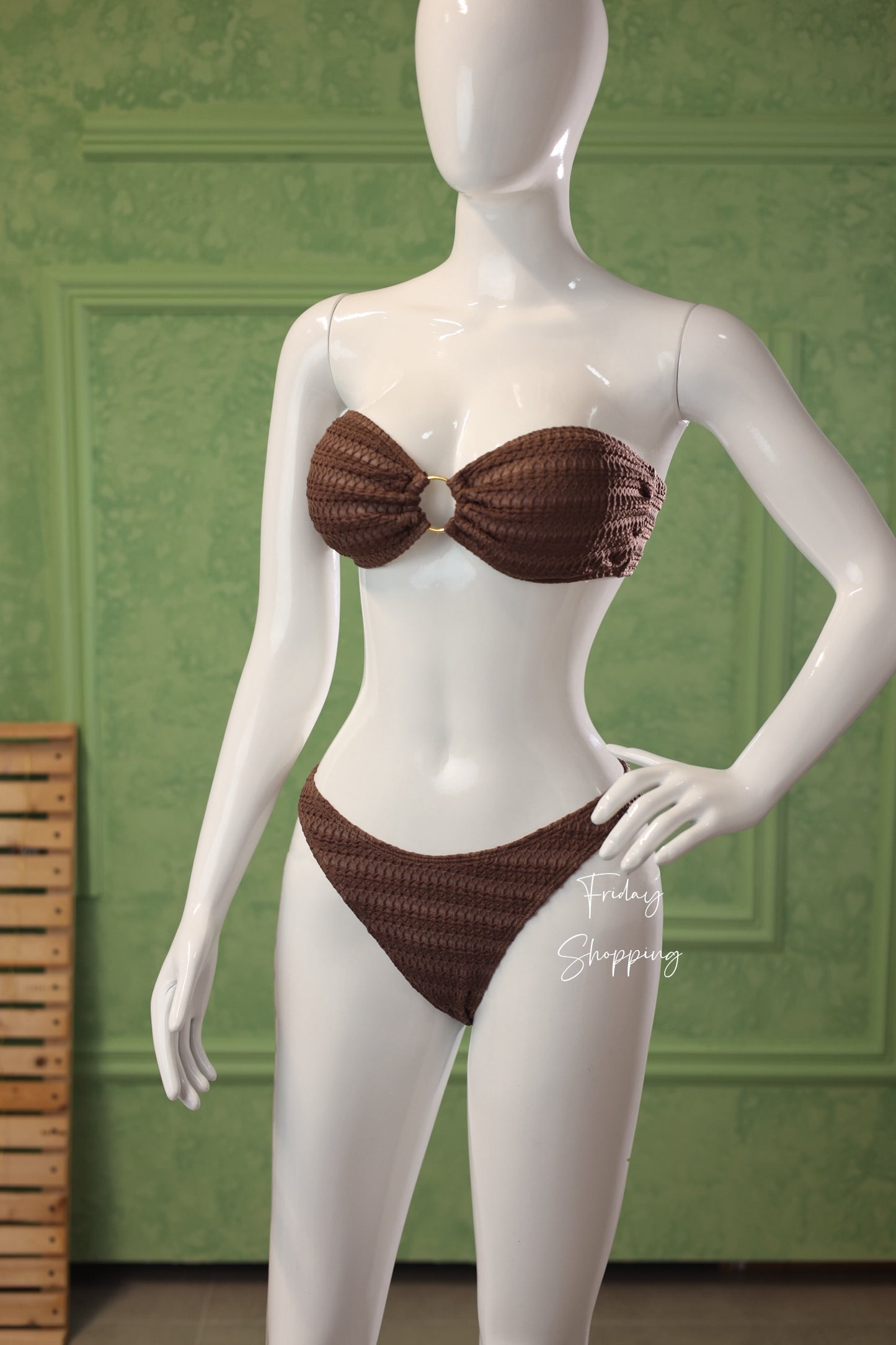 Textured Brown Bandeau Bikini