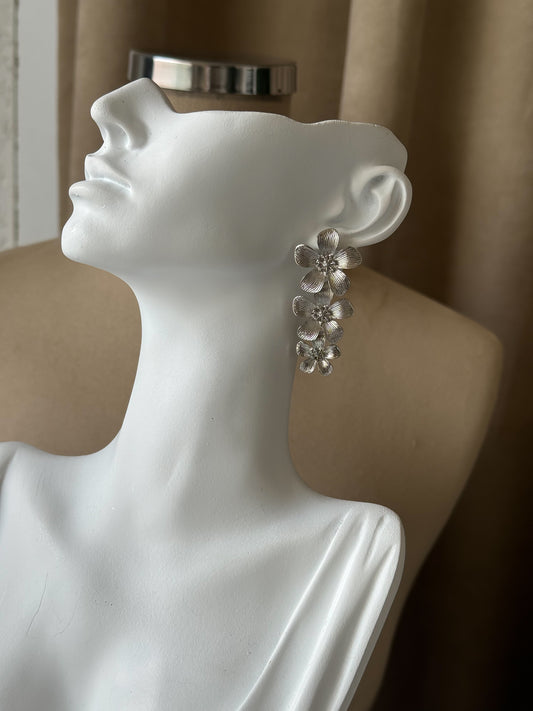 Blossom Statement Earrings – Silver
