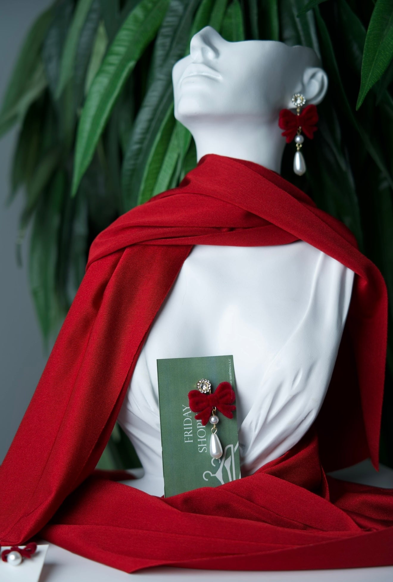 Elegance Red Bow Pearl Earrings