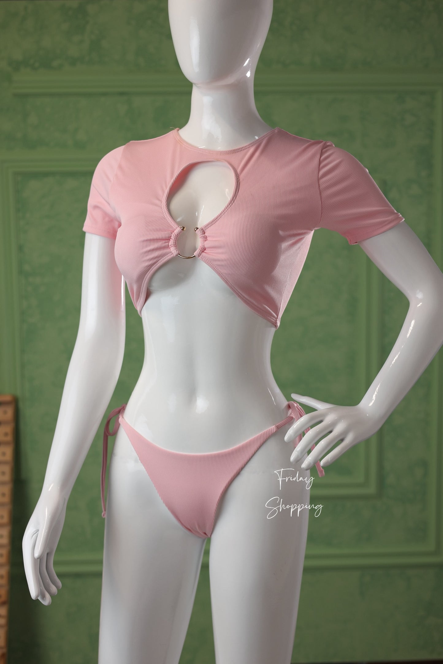 Soft Pink 2-Piece Bikini Set with Crop Top