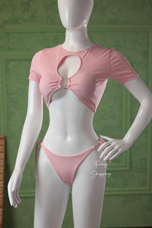 Soft Pink 2-Piece Bikini Set with Crop Top