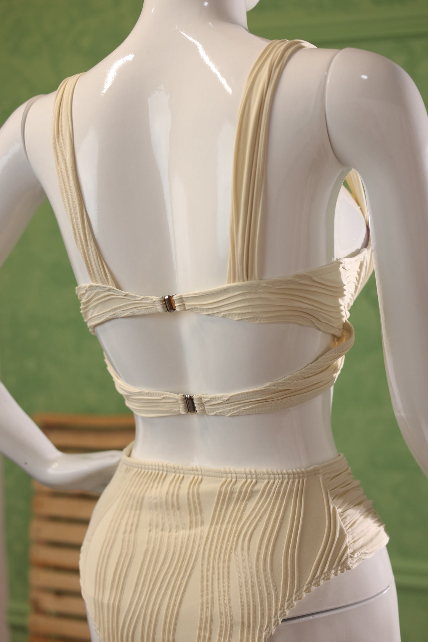 High-Waisted Pleated Bikini – Cream Edition