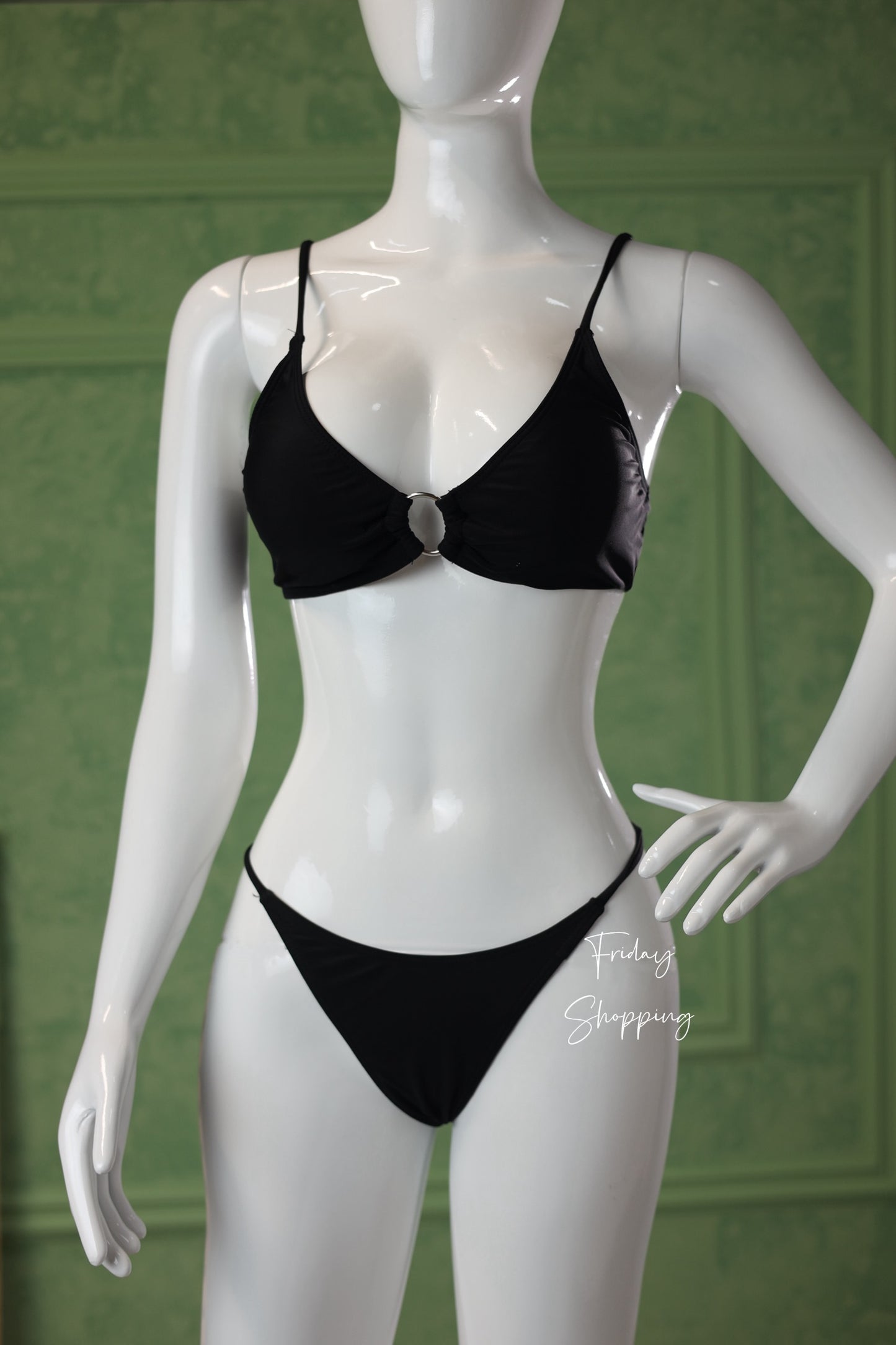Black Bikini Set with Sheer Polka Dot Cover-Up 3pcs