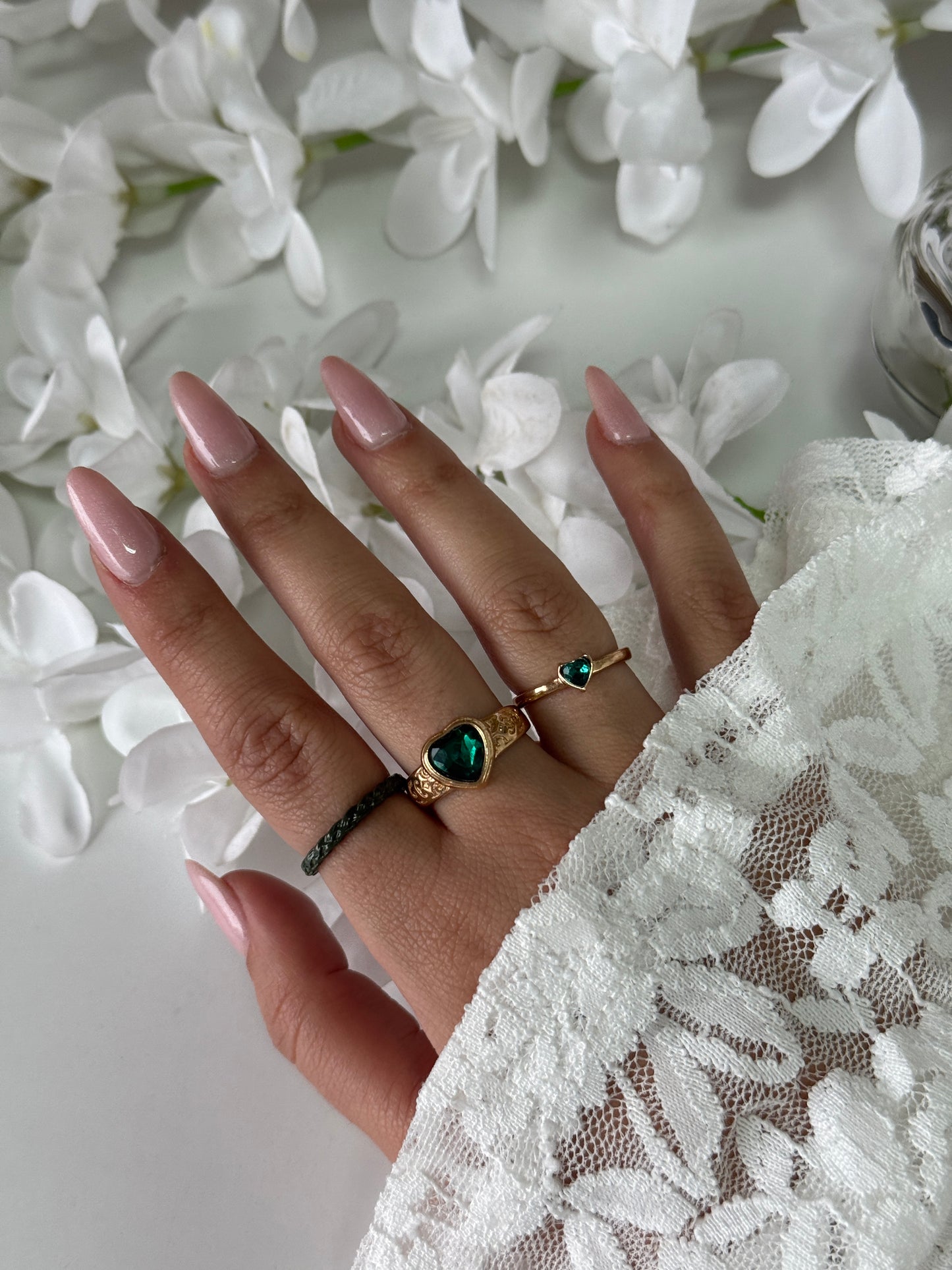 Set of 3 – golden glow and emerald vibes.